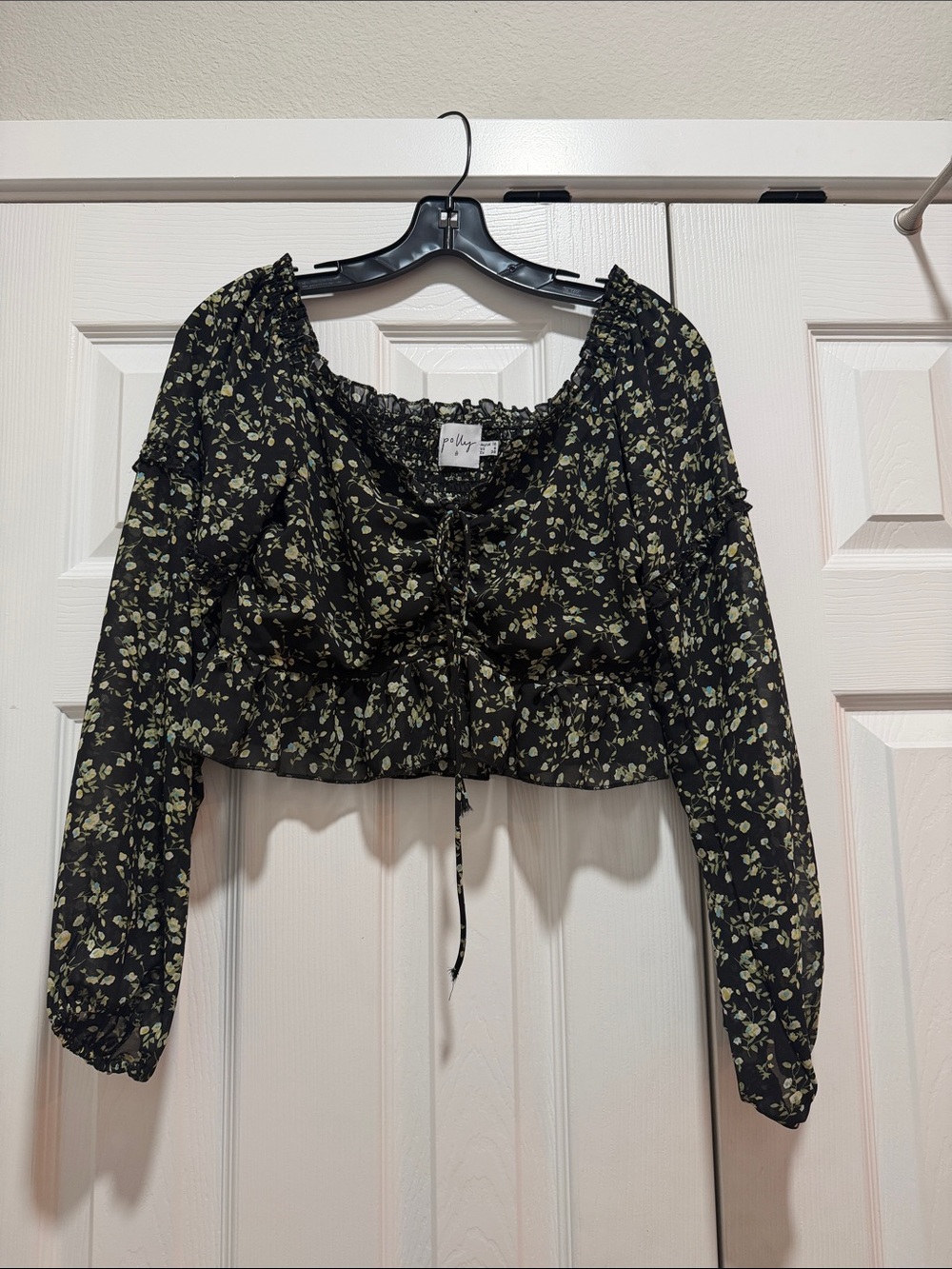 POLLY Floral Drawstring Peasant Crop Blouse Us 6